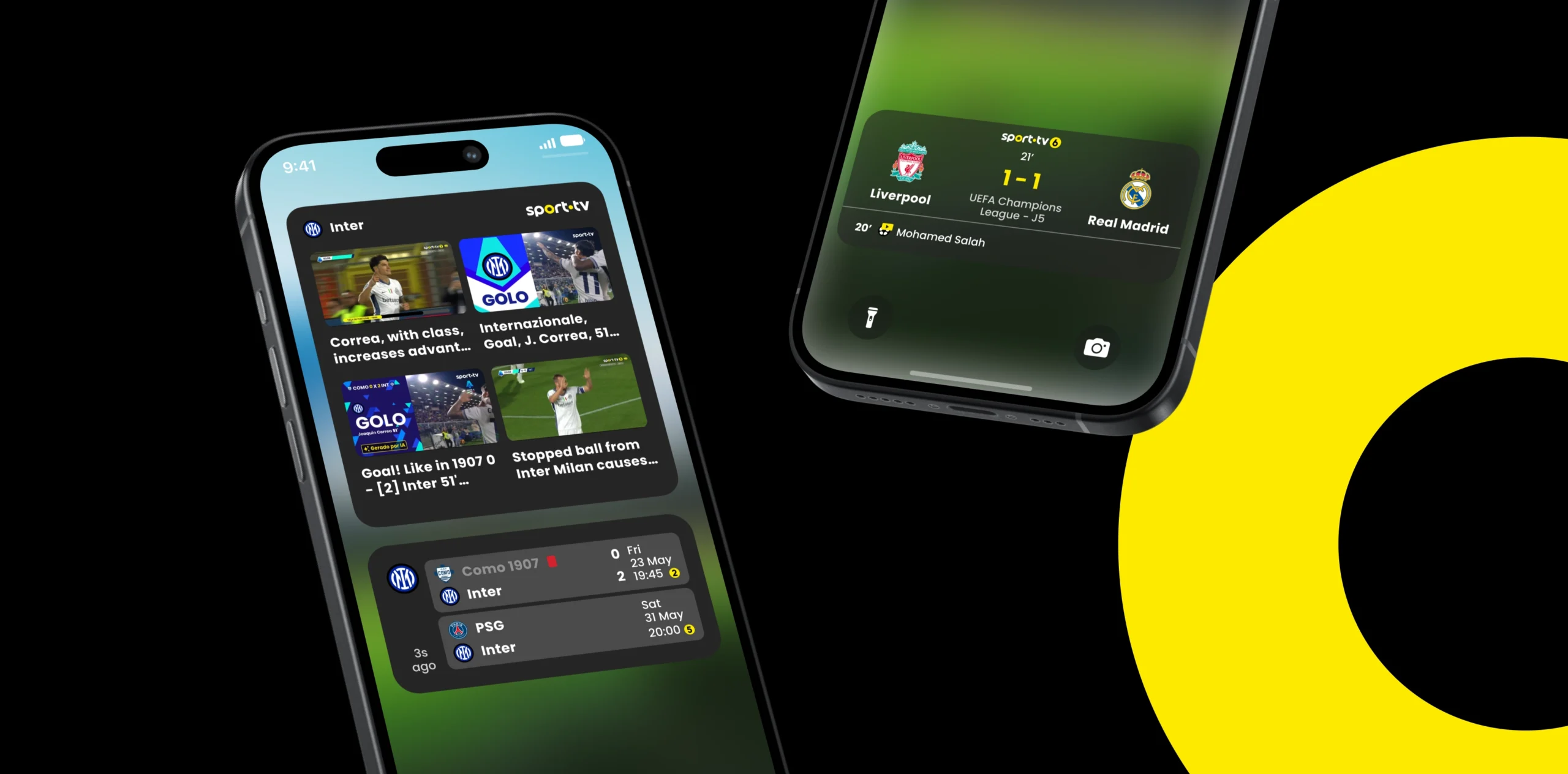 phones displaying sport tv's new widgets and Live Activities