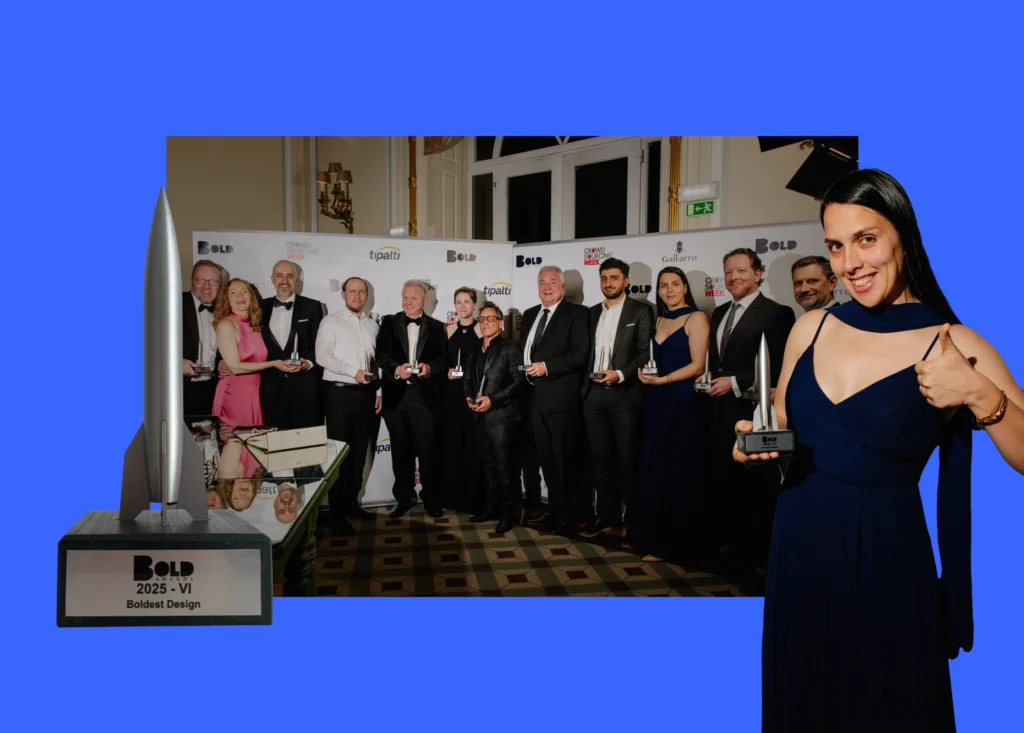 Carolina, designer at magycal receiving the Boldest Design Award on behalf of magycal