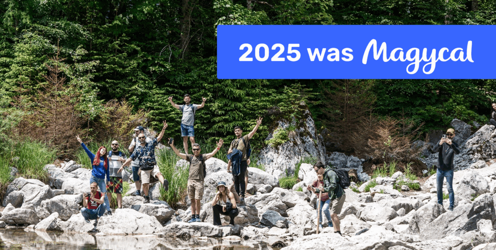 Magycal's Team on a trip to the Alps. Group of people surrounded by nature.