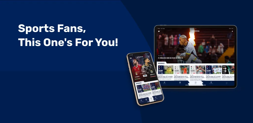 Liga Portugal Banner with iphone and ipad mockups