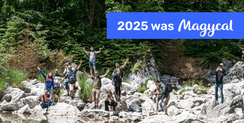 Magycal's Team on a trip to the Alps. Group of people surrounded by nature.